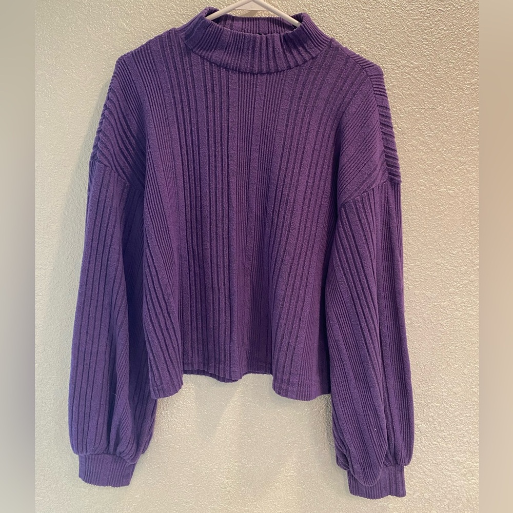 SHEIN Purple Ribbed Turtleneck Sweater